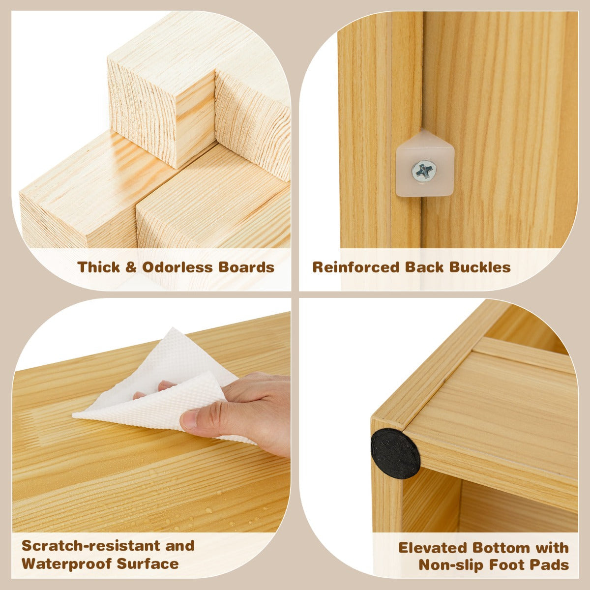 Easy-to-assemble kids cabinet includes labeled boards and illustrated installation instructions