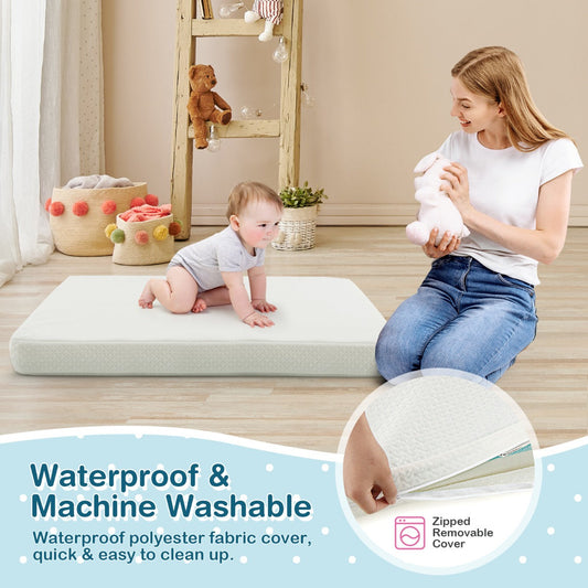Dual-sided design offers a firmer sleeping surface for newborns and a softer side for toddlers