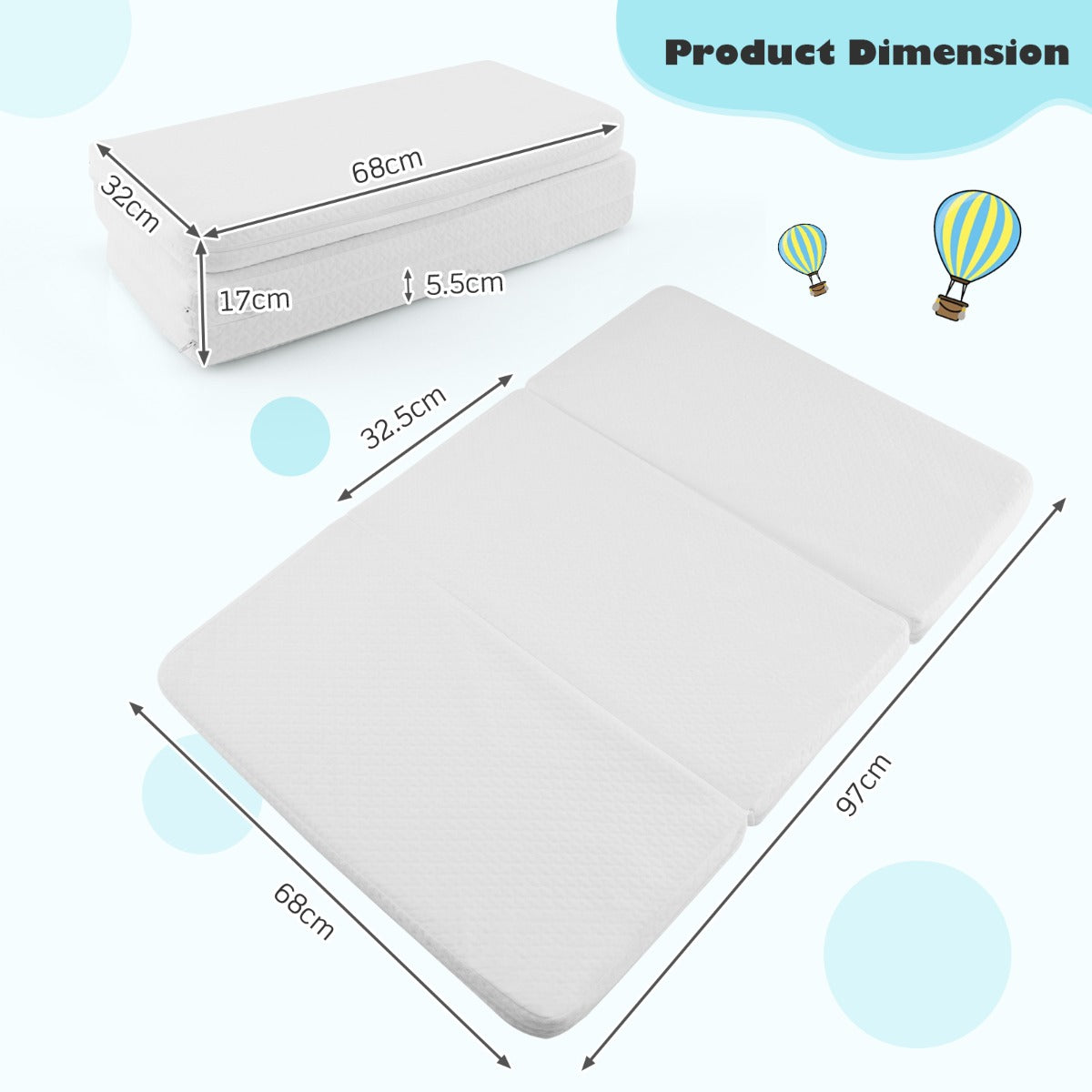 Costway Tri-fold Baby Foam Mattress with Carrying Bag for Travel