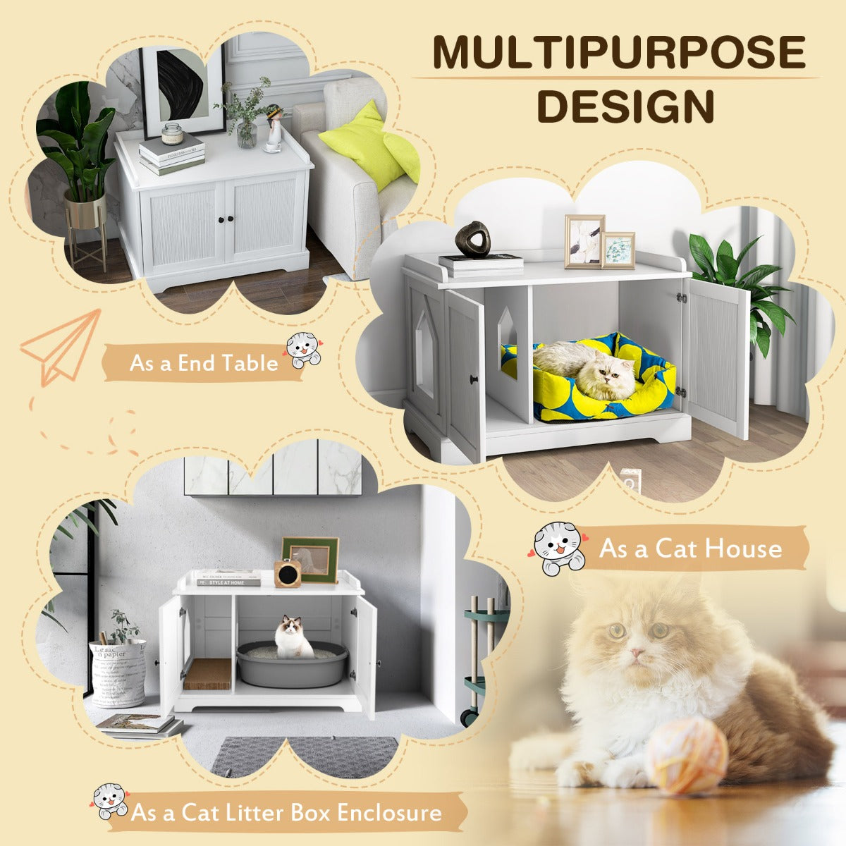 Cat Litter Box Enclosure with Cat Scratching Pad for Pet