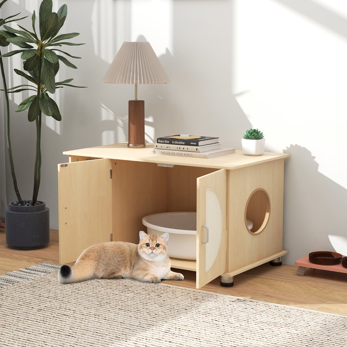 Costway Cat Litter Box Enclosure with Sisal Scratching Doors for Kitten and Adult Cat-S