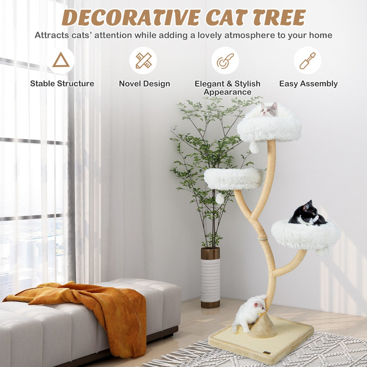 Costway 178cm Multi-Level Cat Activity Center with 3 Warm Perches for Cat-Beige