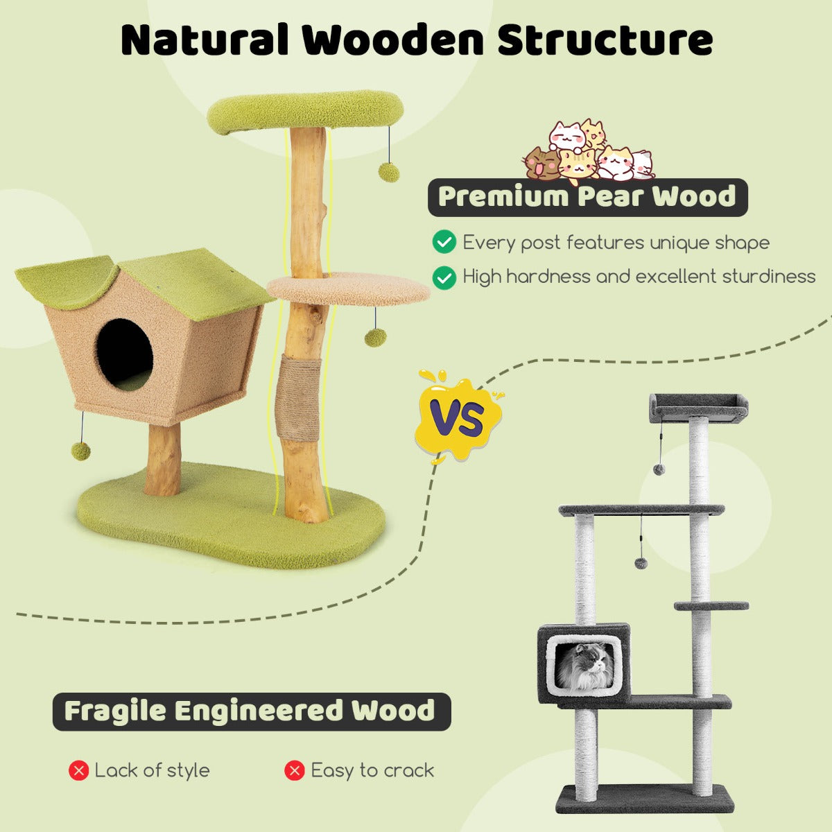 Costway 110CM Cat Tree with Padded Top Perch for Pet