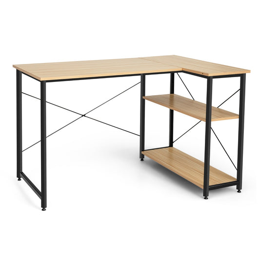 Costway Corner Computer Desk with Adjustable Storage Shelves for Bedroom Natual