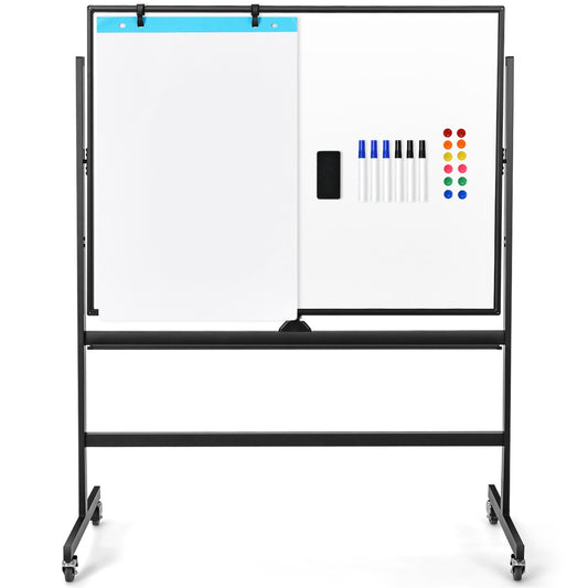 Costway 90 x 120CM Mobile Magnetic Reversible Whiteboard with Adjustable Height-Black