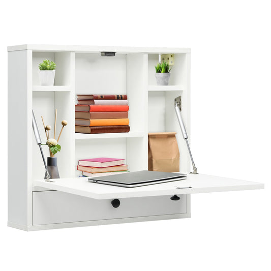 Costway Floating Computer Desk with Storage Drawer & Shelves