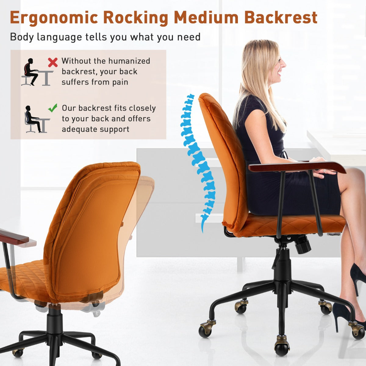 360-degree swivel seat makes multitasking and moving around the workspace quick and convenient