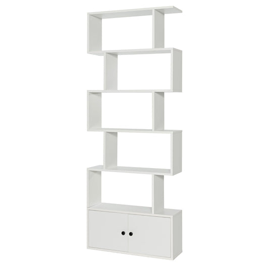 Costway S-Shaped Bookshelf with Storage Cabiet for Living Room White