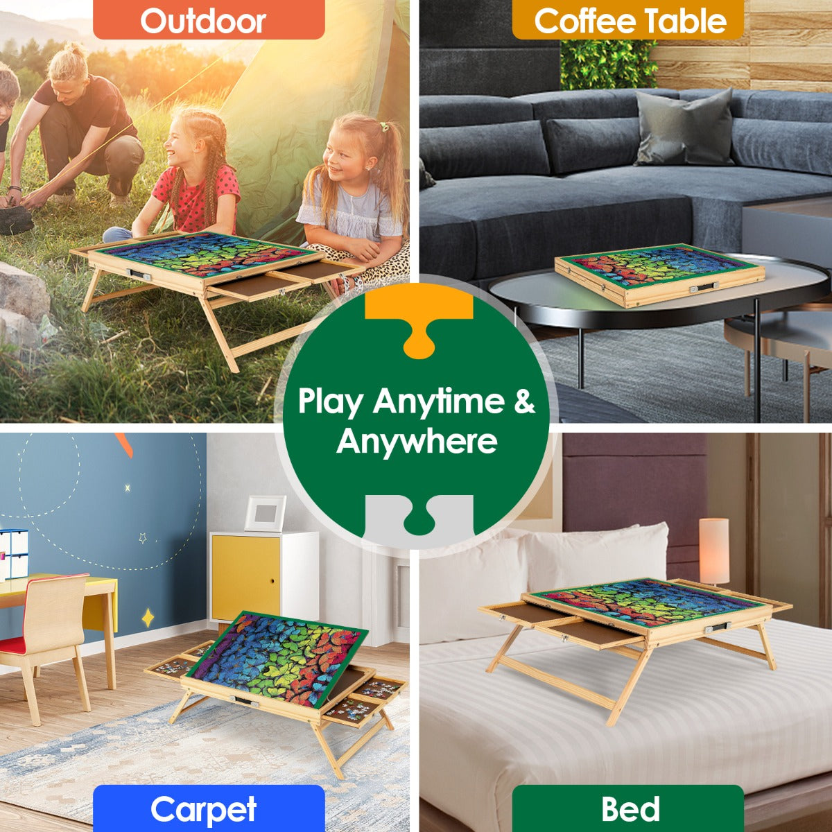 1000 Pieces Adjustable Portable Puzzle Table with Anti-slip Felt for Teens & Adults