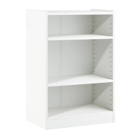 Eighteen-position adjustable shelves accommodate items of different sizes in this versatile bookcase