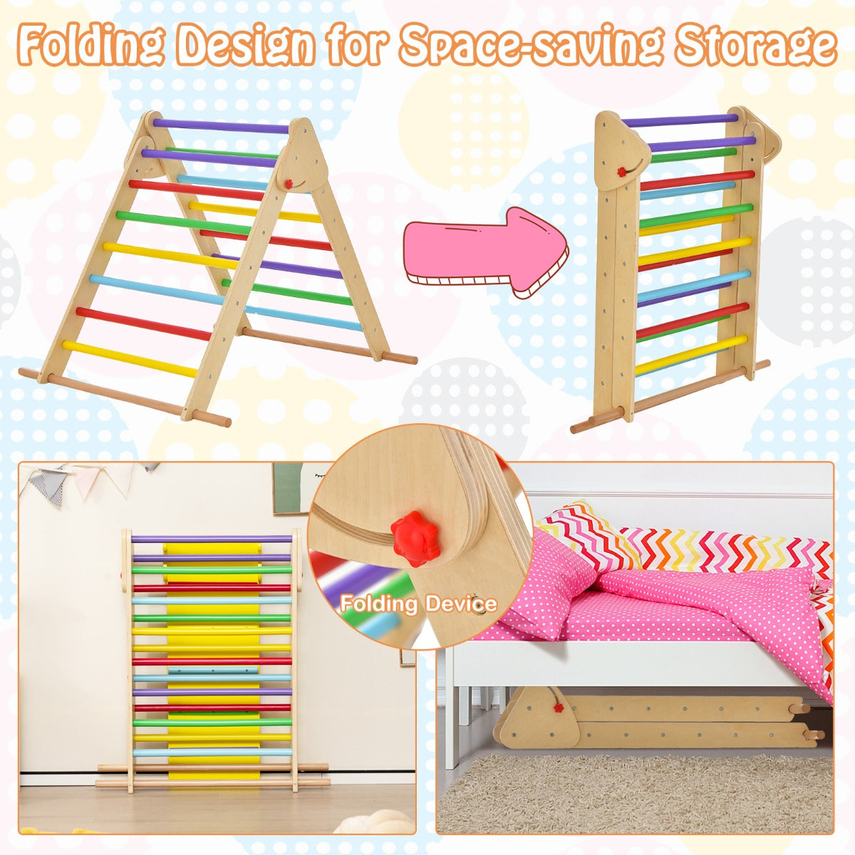 Durable wooden climbing set supporting up to 60 kg for children aged one year and older