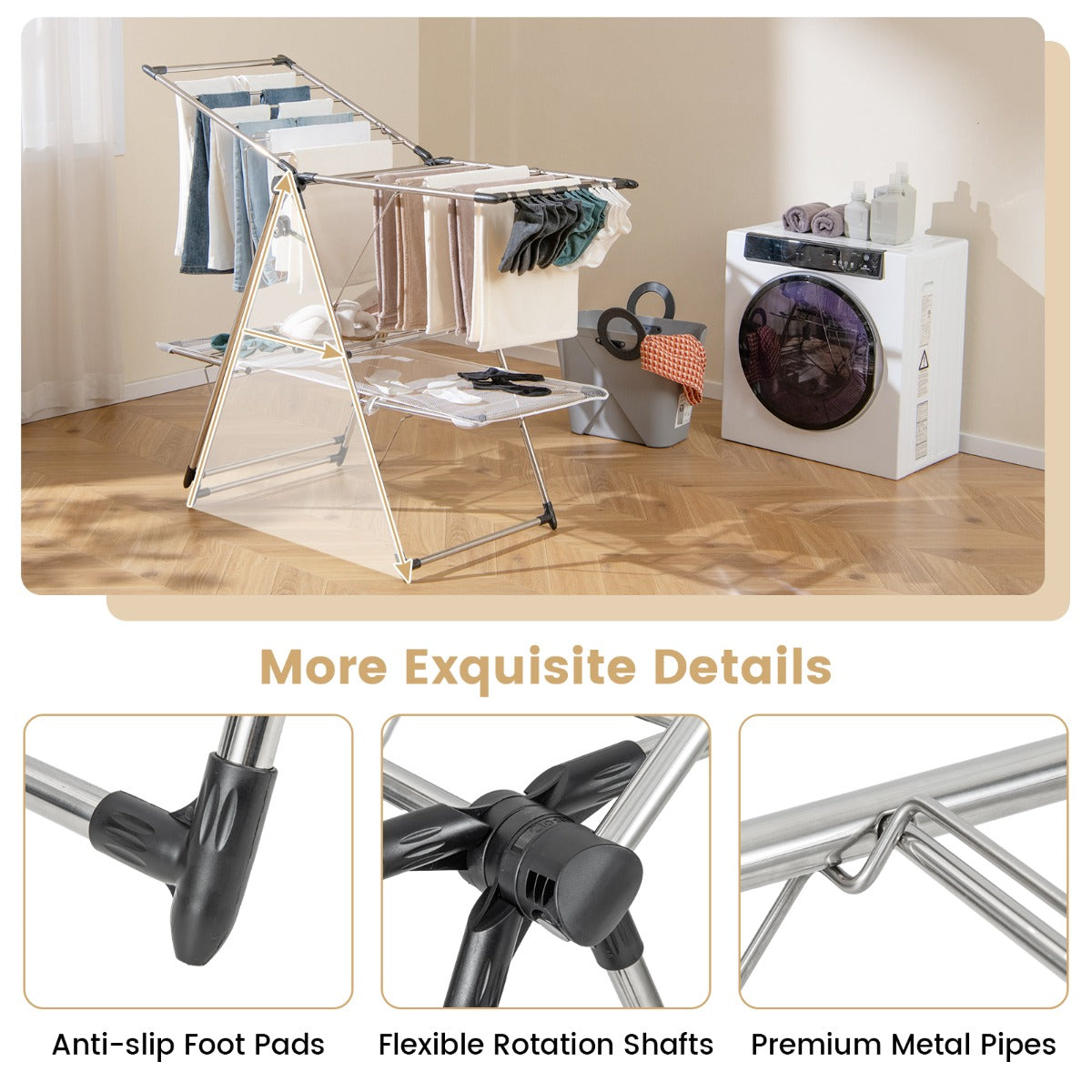 Foldable Clothes Drying Rack with Adjustable Wings for Indoor/Outdoor Use