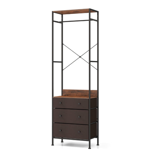 Costway Clothes Rack with Drawers Freestanding Closet Organizer with Hanging Rod-Brown