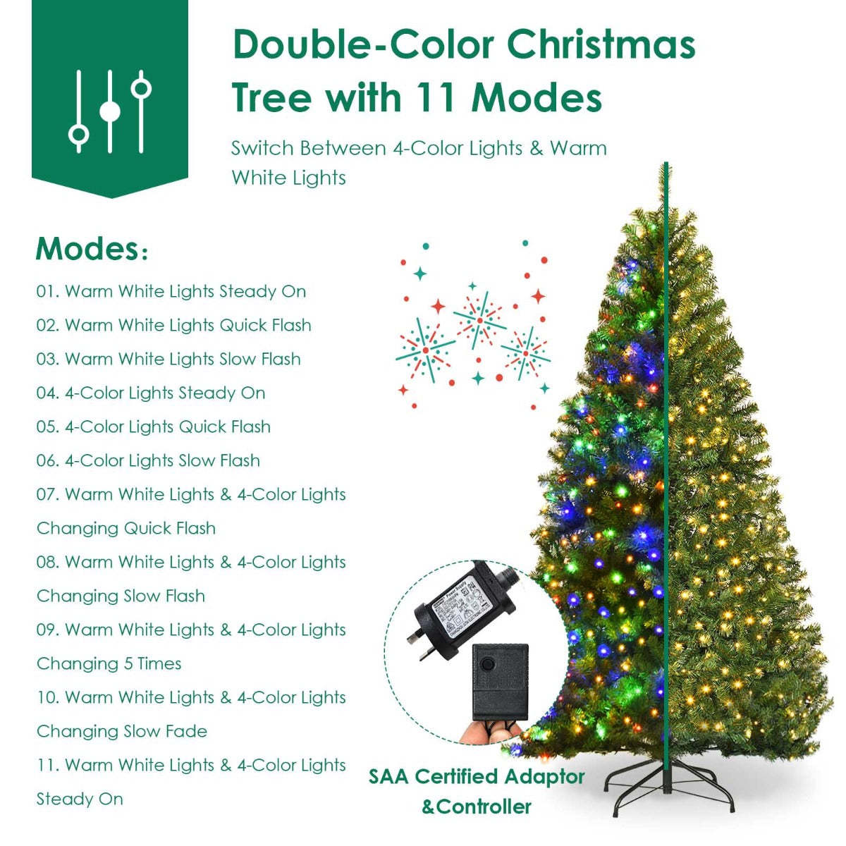 1.8M Pre-Lit LED Christmas Tree with Multicolor Lights & Metal Stand