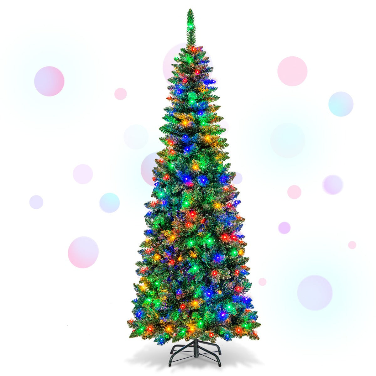 1.98m Pre-Lit Pencil Christmas Tree with LED Lights for Home & Commercial Use