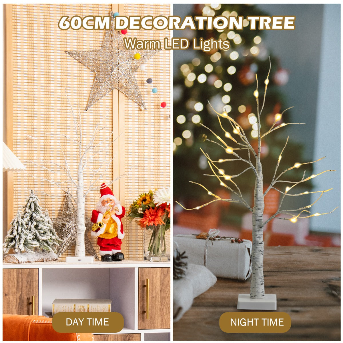 White twig birch tree brings warm seasonal lighting to homes, parties and celebrations