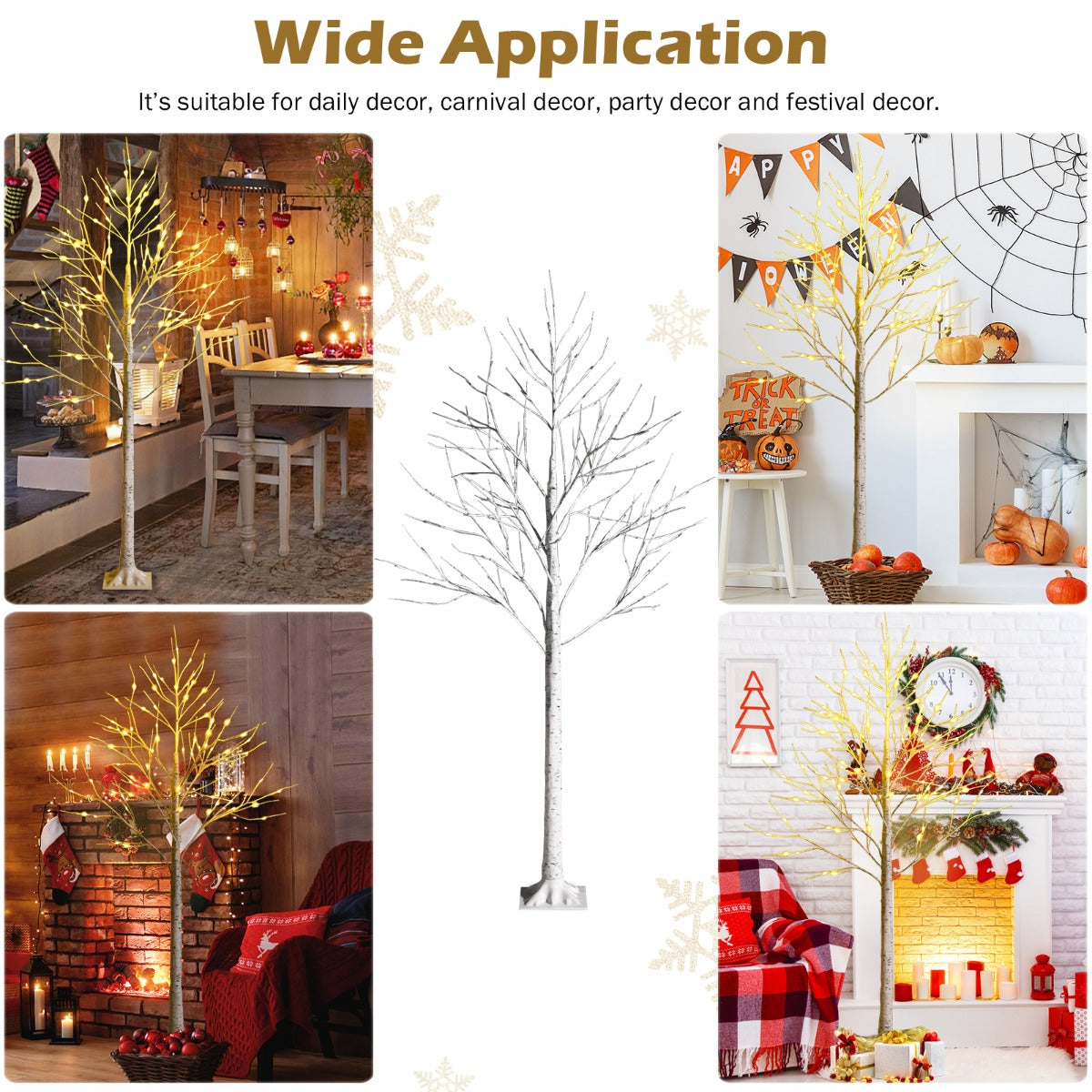 Artificial White Birch Christmas Trees with LED Lights - 60cm & 1.8m Set