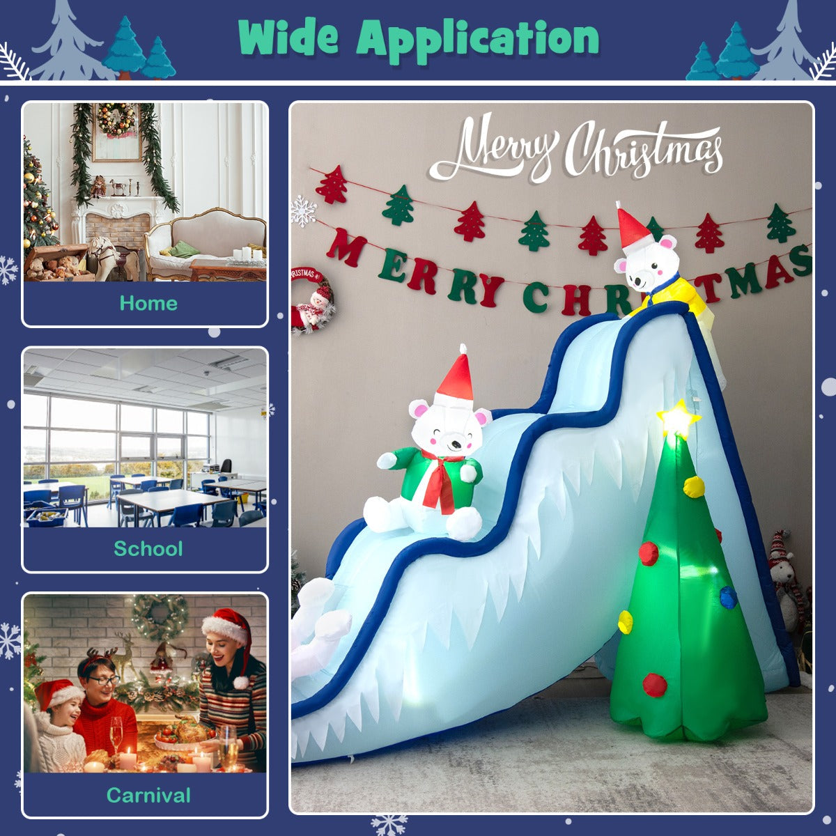 Inflatable Christmas tree and polar bear display includes blower, stakes, ropes and user guide
