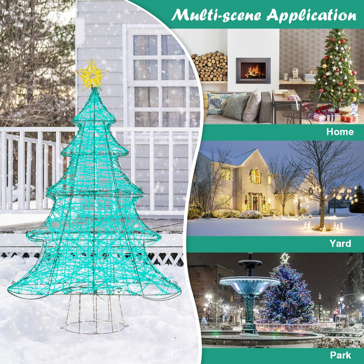 124cm Pre-lit Christmas Tree with 520 LED Lights for Indoor/Outdoor Use