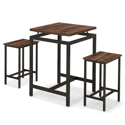 Costway Counter Height Table with 2 Stools for Apartment Kitchen, Rustic Brown