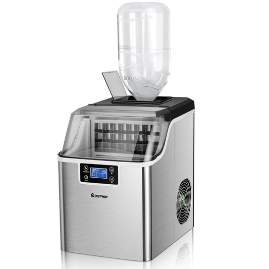 Costway Countertop Ice Maker Electric Ice Making Machine with A Top Inlet Hole-Silver