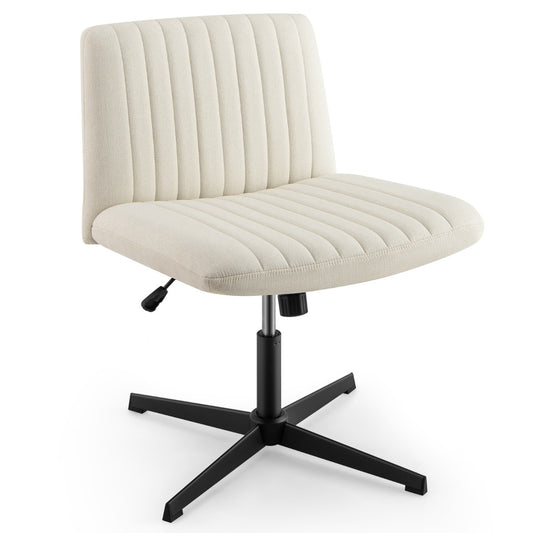 Costway Criss Cross Legged Chair No Wheels with Wide Padded Seat and Adjustable Height-Beige