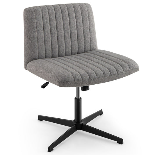 Costway Criss Cross Legged Chair No Wheels with Wide Padded Seat and Adjustable Height-Grey