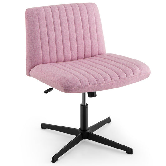 Costway Criss Cross Legged Chair No Wheels with Wide Padded Seat and Adjustable Height-Pink