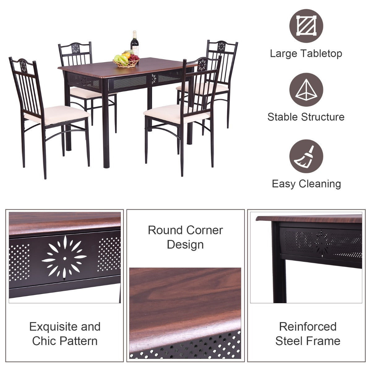 Four-person dining furniture set is ideal for family dinners and social gatherings