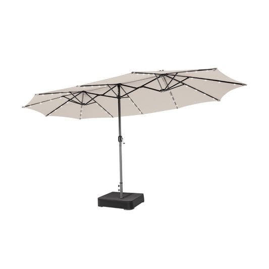Costway 4.7M Double-Sided Patio Umbrella with Solar Lights for Poolside Garden Yard-Beige
