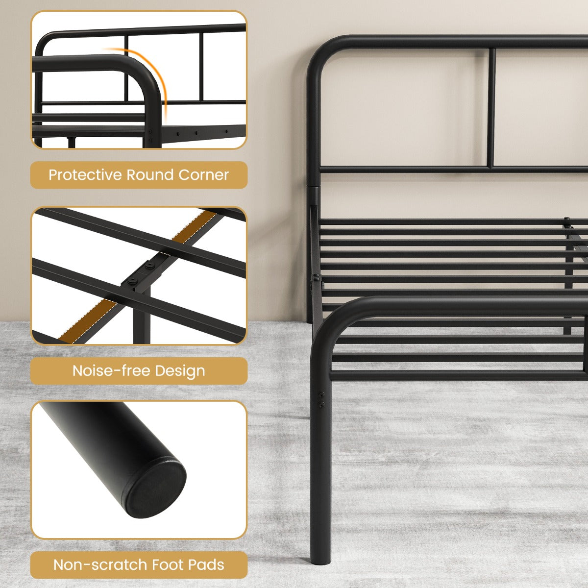 Modern Metal Platform Bed with Headboard, Footboard, and Ample Storage Space