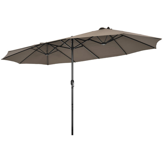 Costway 4.7 M Double-Sided Patio Umbrella with Hand-Crank System and Air Vents-Coffee