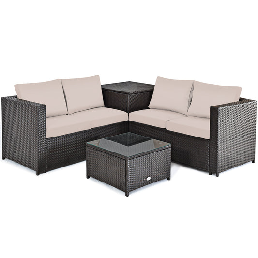 Hand-woven rattan and a sturdy steel frame provide durable support for indoor or outdoor use