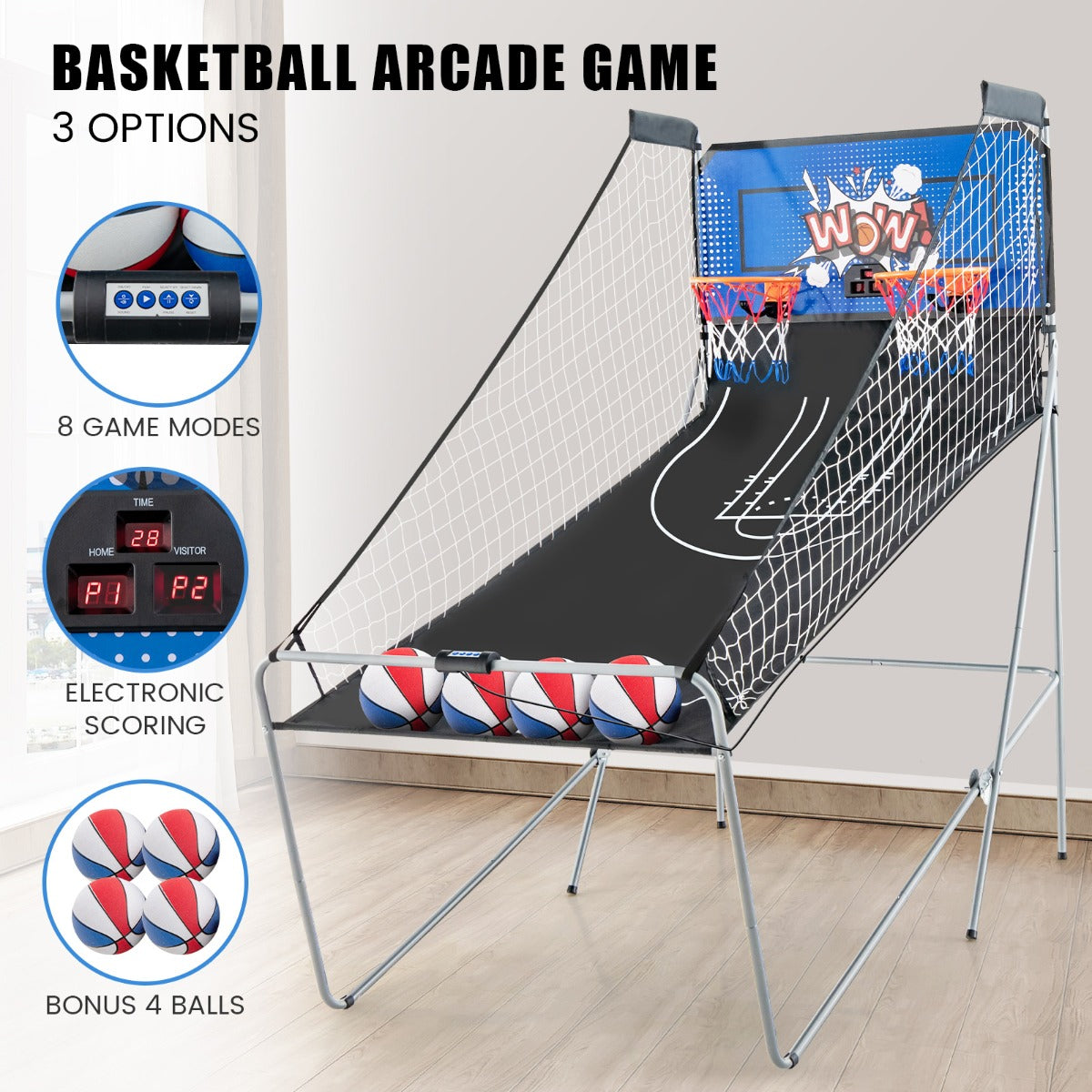 Dual Shot Basketball Arcade Game with 8 Game Modes & Arcade Sound-Blue