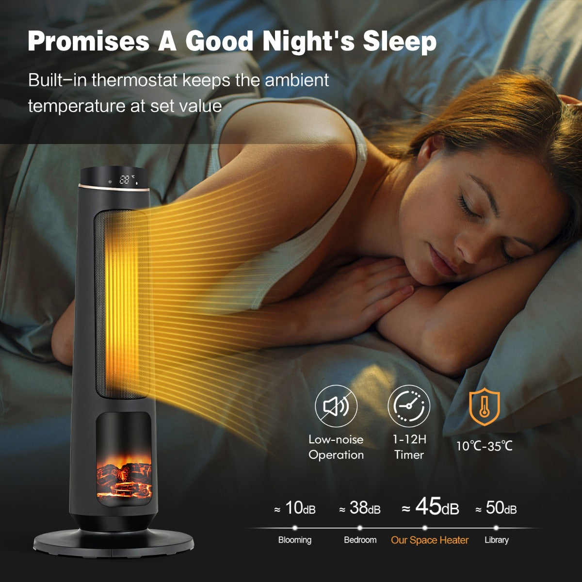 2500W PTC Electric Space Heater with 3D Realistic Flame & 3 Modes