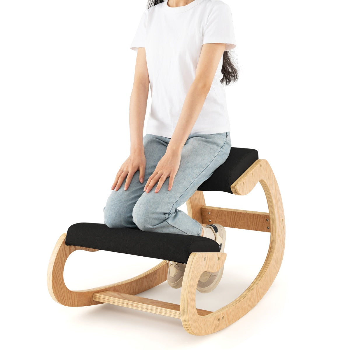Wood Rocking Posture Chair with Soft Cushion for Home Office