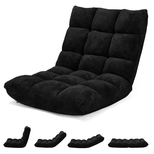 Costway Floor Chair with Back Support with 14-Position Adjustable Back and Thick Sponge Padding-Black