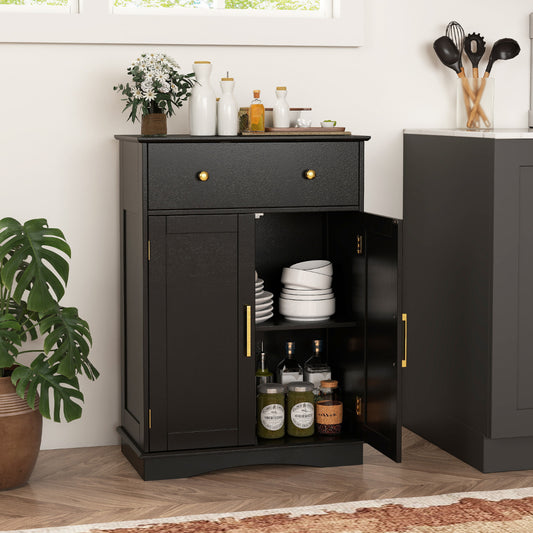 Floor Storage Cabinet with Drawer and Adjustable Shelf-Black
