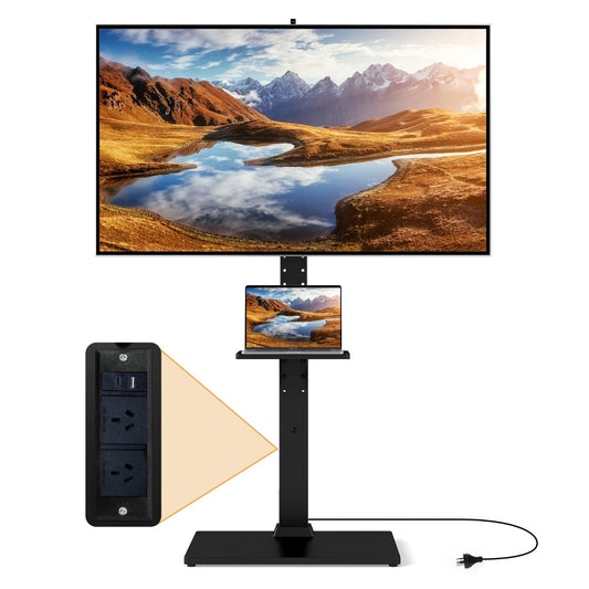 Floor TV Stand with Power Outlet with Adjustable AV Shelf