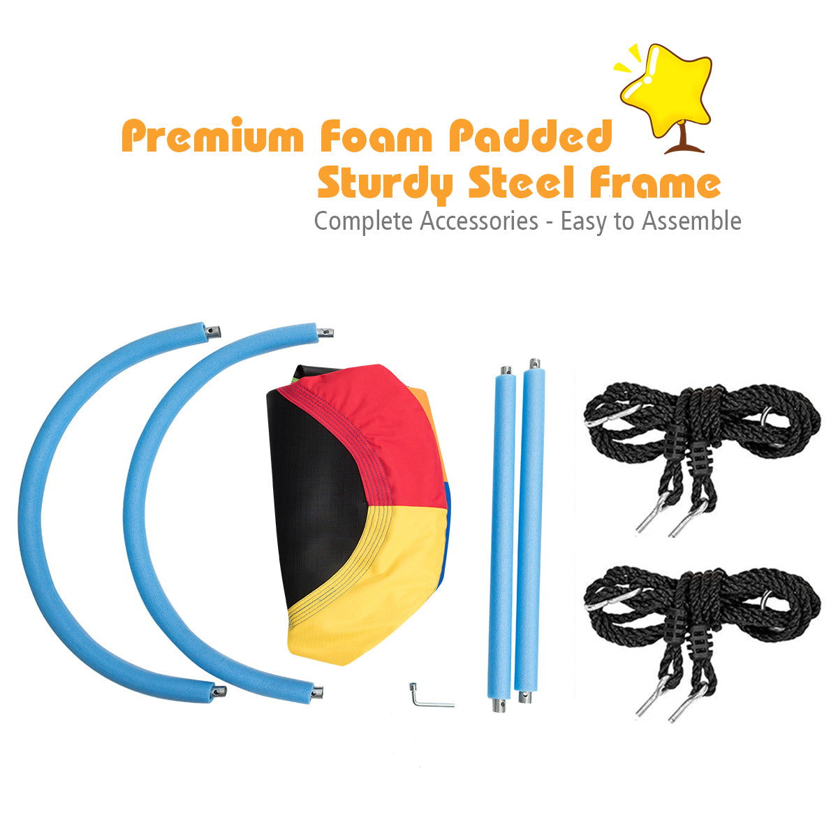 Flying Oval Tree Swing Set with Adjustable Hanging Ropes for Outdoor Use-Multicolour