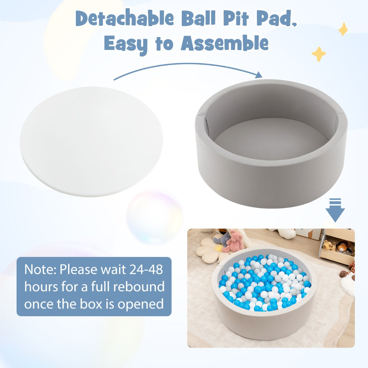 Costway Foam Ball Pit Round Baby Playpen with 200 Ocean Balls and Storage Bag-White