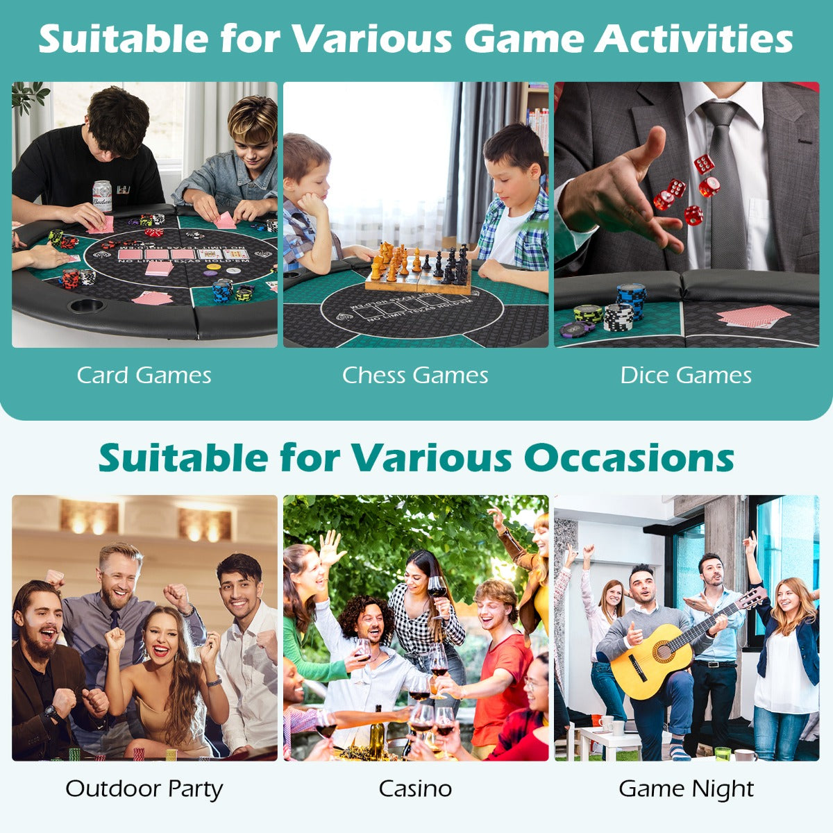 1.2M 6-Player Foldable Poker Table Top with Carrying Bag-Green