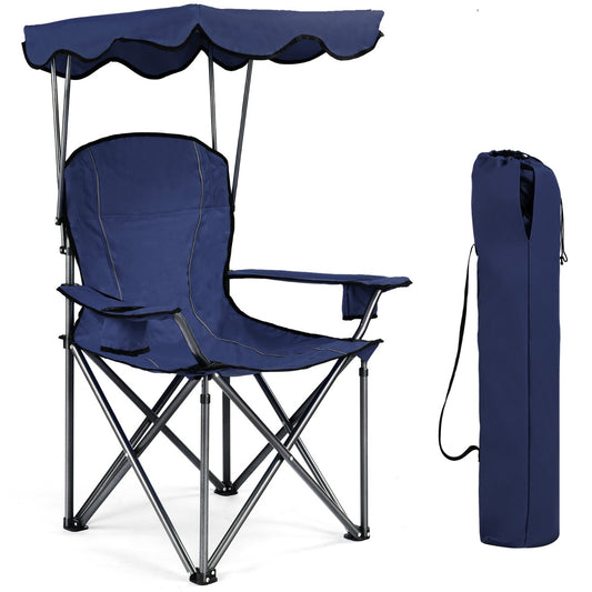 Costway Folding Camping Chair with Adjustable Shade Canopy and Carrying Bag-Blue