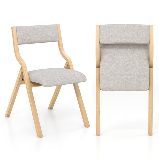 Costway Folding Dining Chair Set of 2 with Solid Wood Frame and Padded Seat-Grey