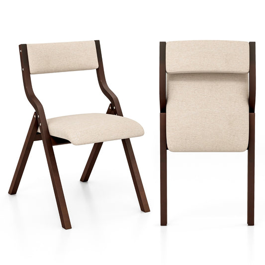 Costway Folding Dining Chair Set of 2 with Solid Wood Frame and Padded Seat-Coffee