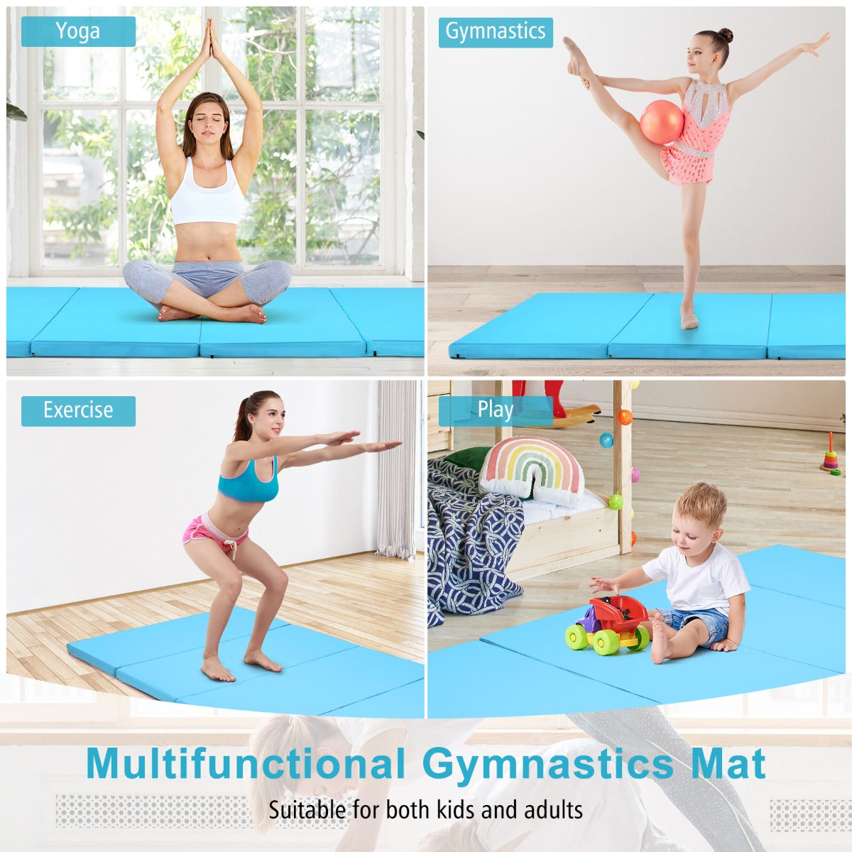 Indoor and outdoor folding mat works well for adults, children, playrooms and home gyms
