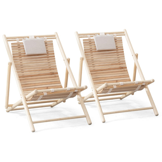 Outdoor Folding Adjustable Sling Chair with Cushioned Headrest-2 Pieces