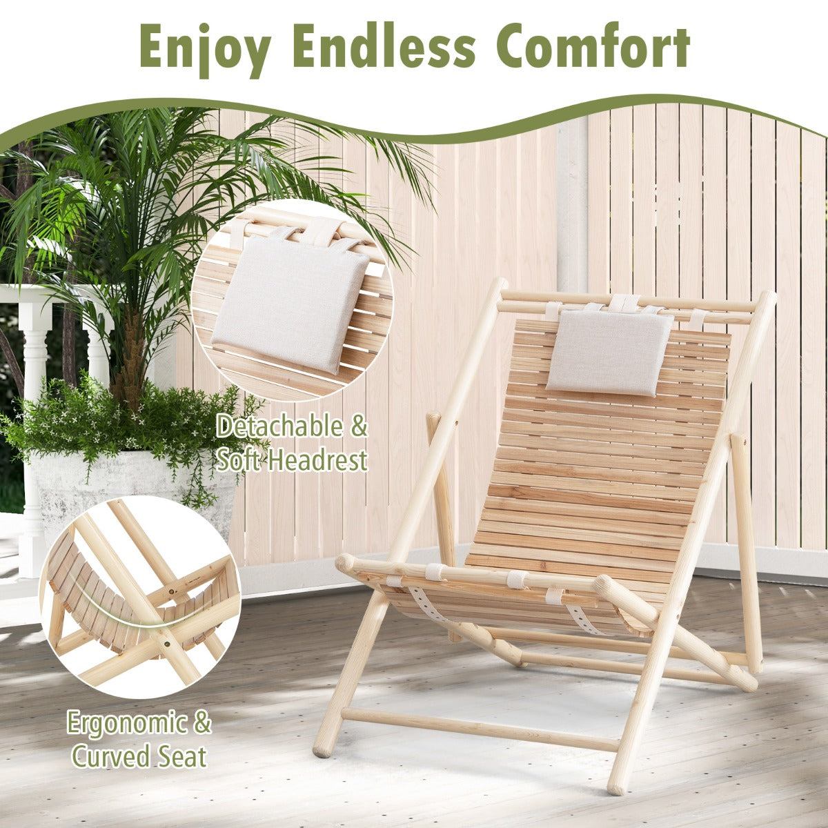 Outdoor Folding Adjustable Sling Chair with Cushioned Headrest-2 Pieces