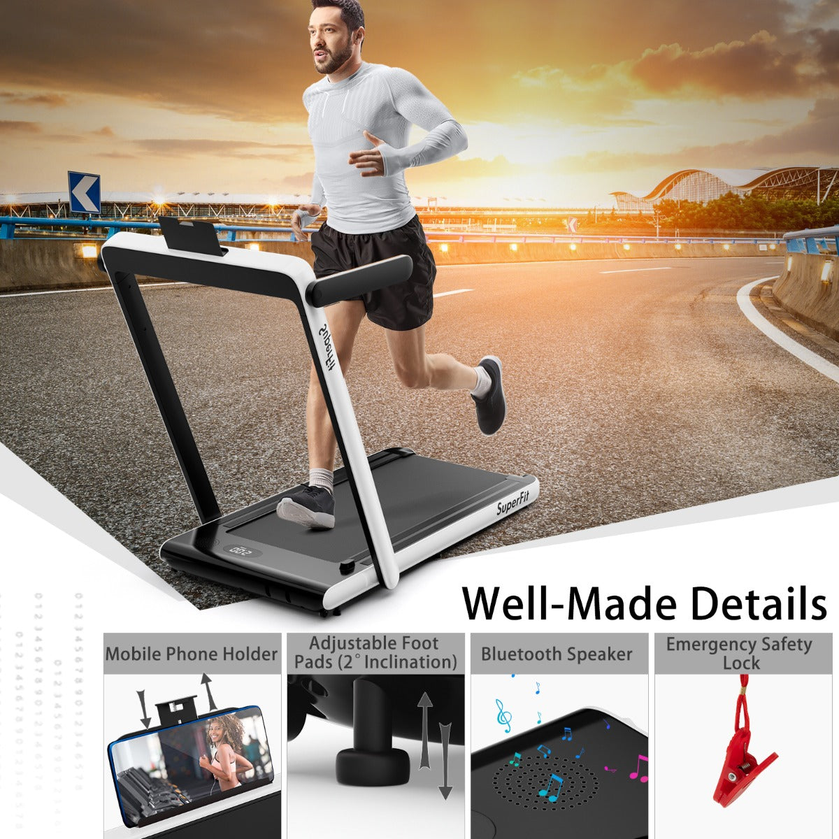 3HP Electric Running Machine with LED Display & Workout APP for Home-Black