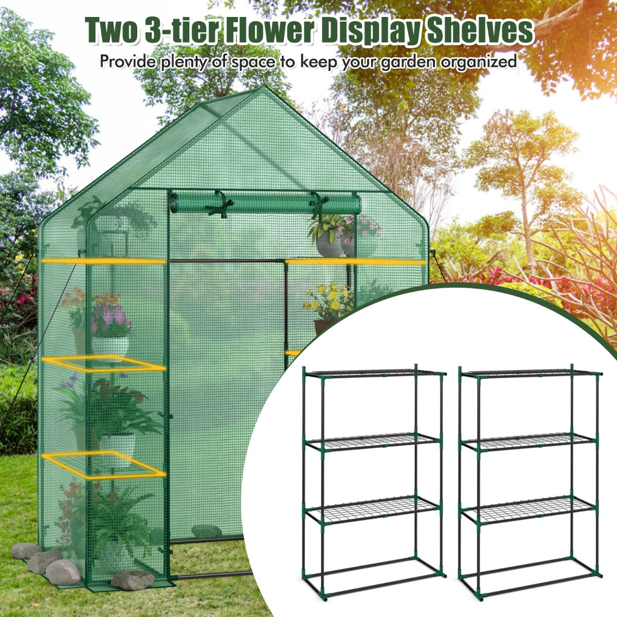 Garden Greenhouse with Hinged Door Tent for Growing Plants-Green